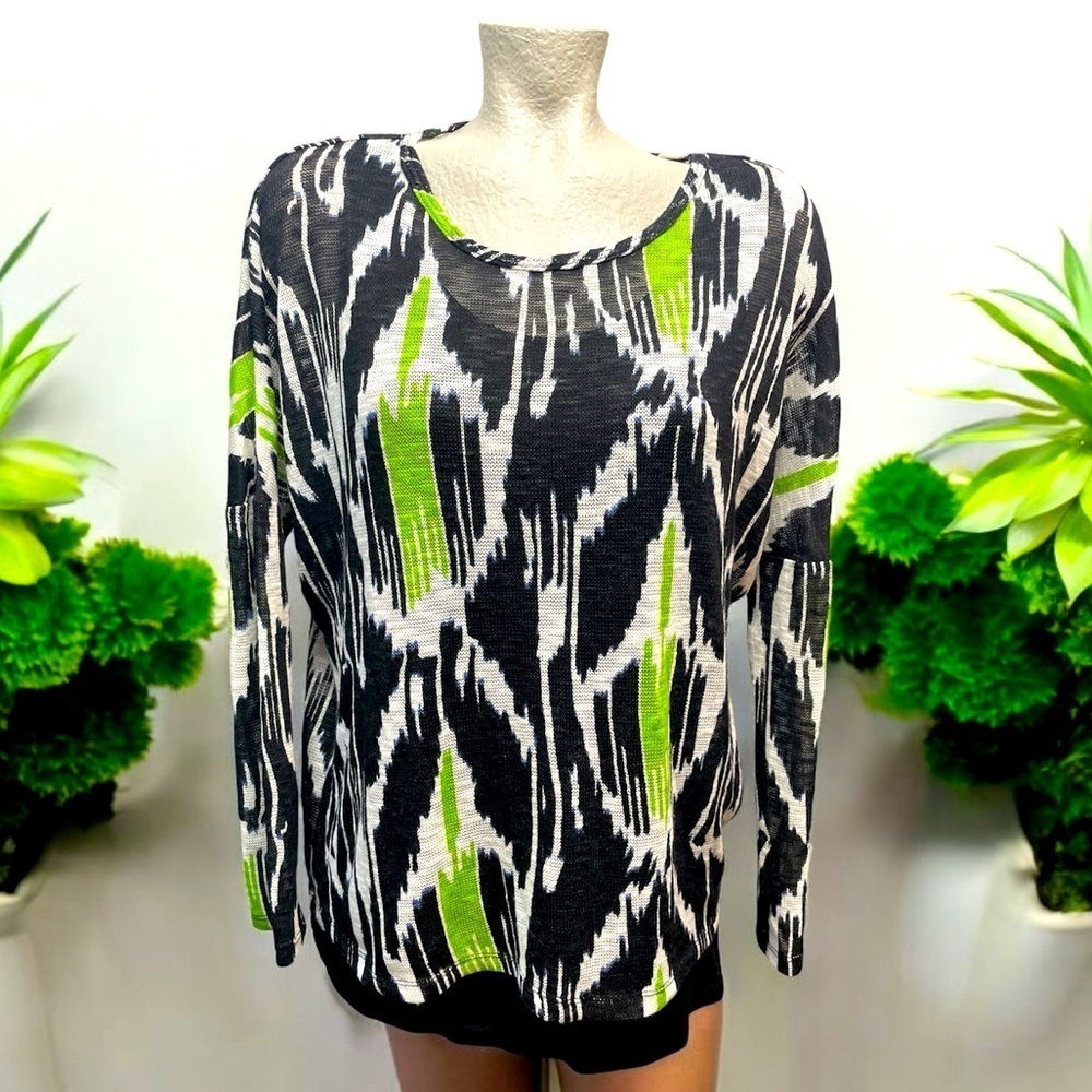 Chelsea & Theodore LS, crew neck, 2 pc. Sweater, black, white & green, size L